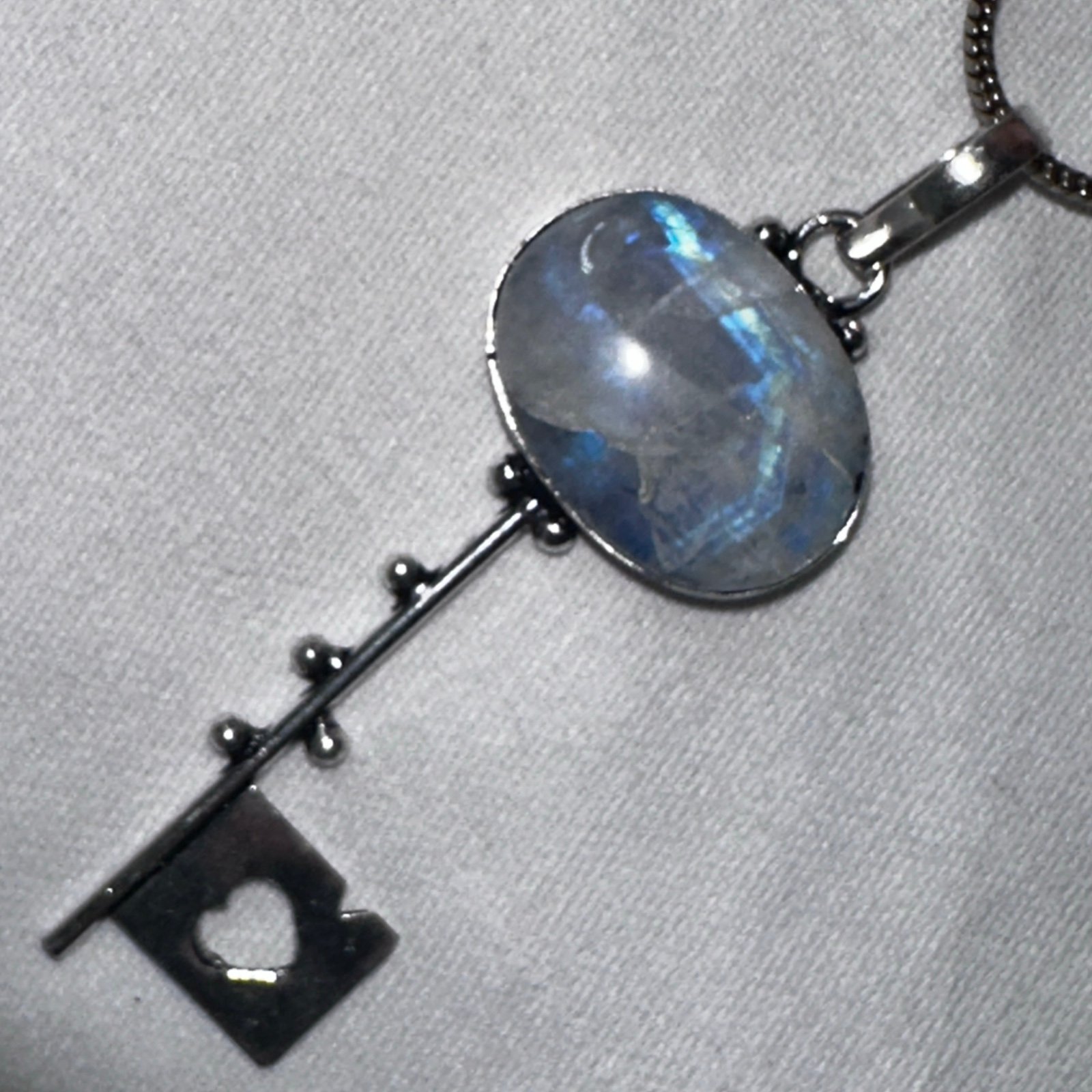 Naturally sourced Rainbow moonstone Gemstone Key Pendant