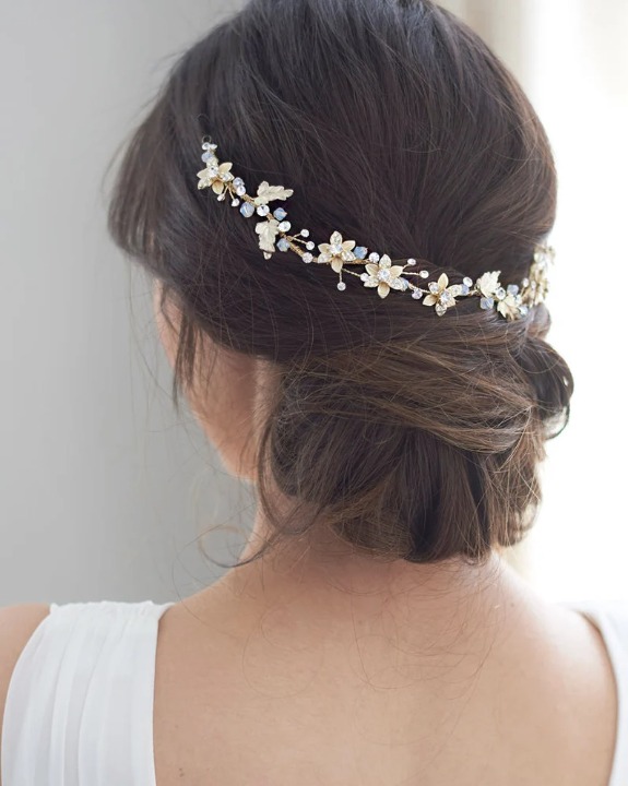 Floral Wedding Hair Vine, Crystal Bridal Hair Vine