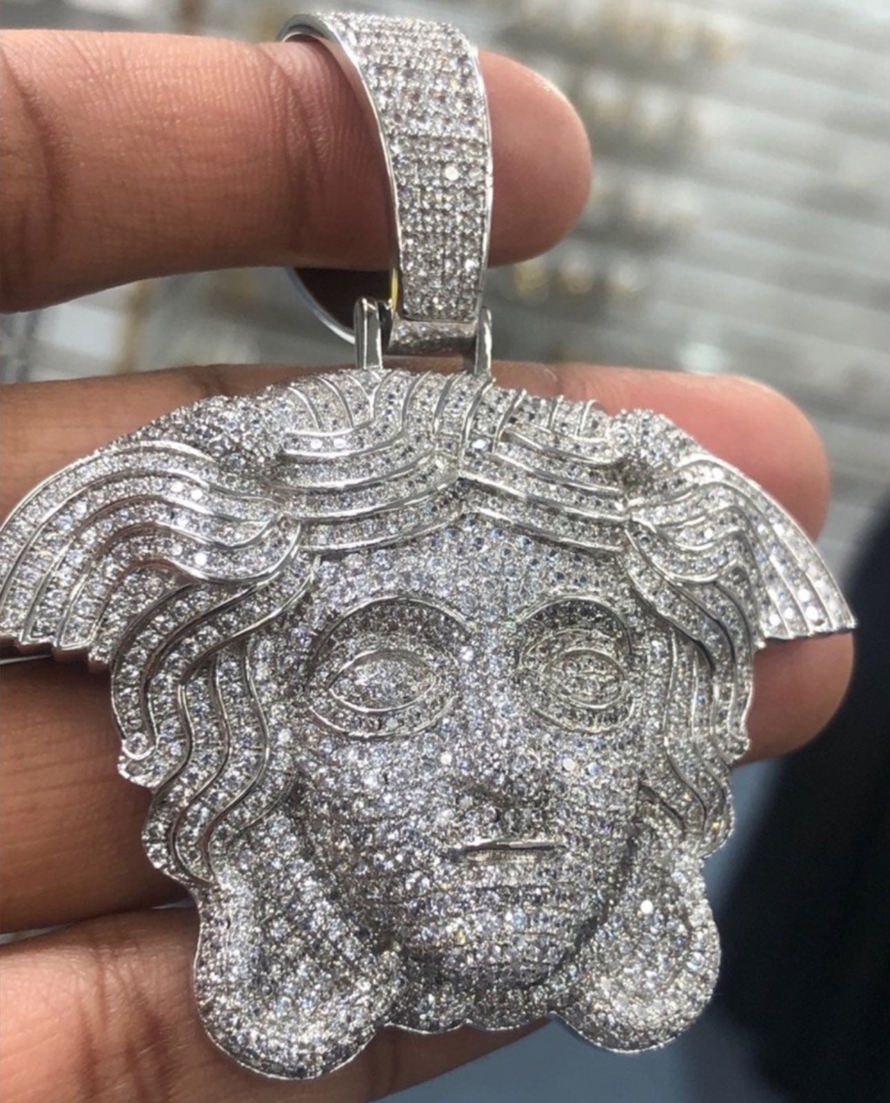 Men 5A CZ Diamond Iced Out Famous Medusa 14K White Gold Plated Big Charm Pend