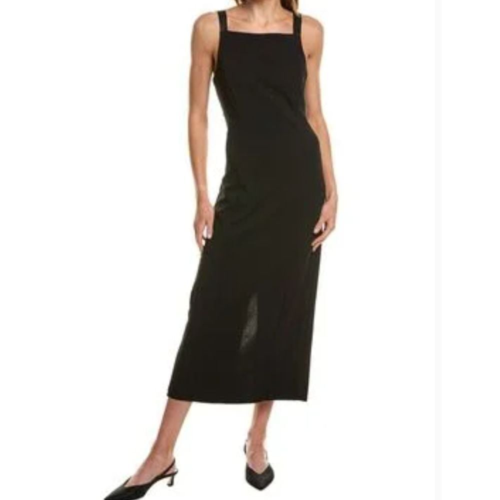 Isaac Mizrahi Black Satin Bow Tie Midi Dress Sz XL Formal Party Cocktail Prom