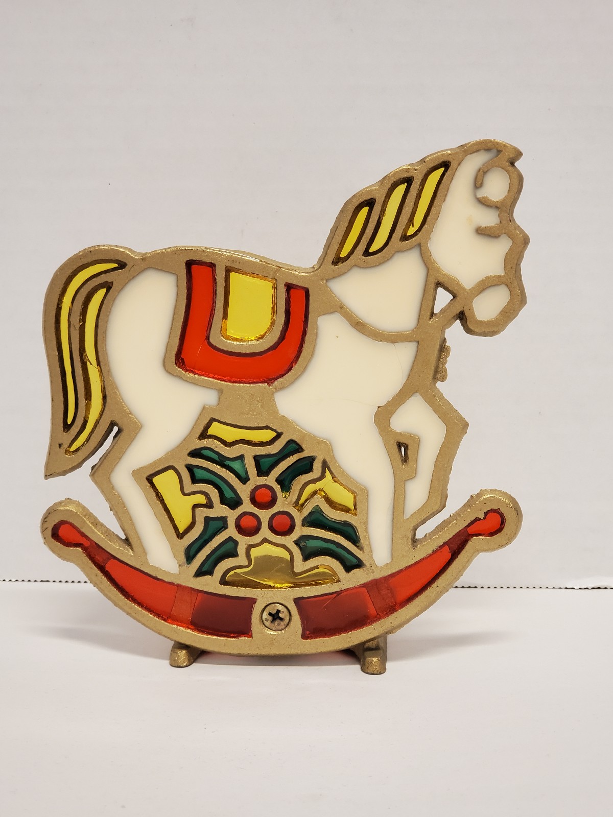 Vintage Rocking Horse Tealight Candle Holder Faux Stained Glass