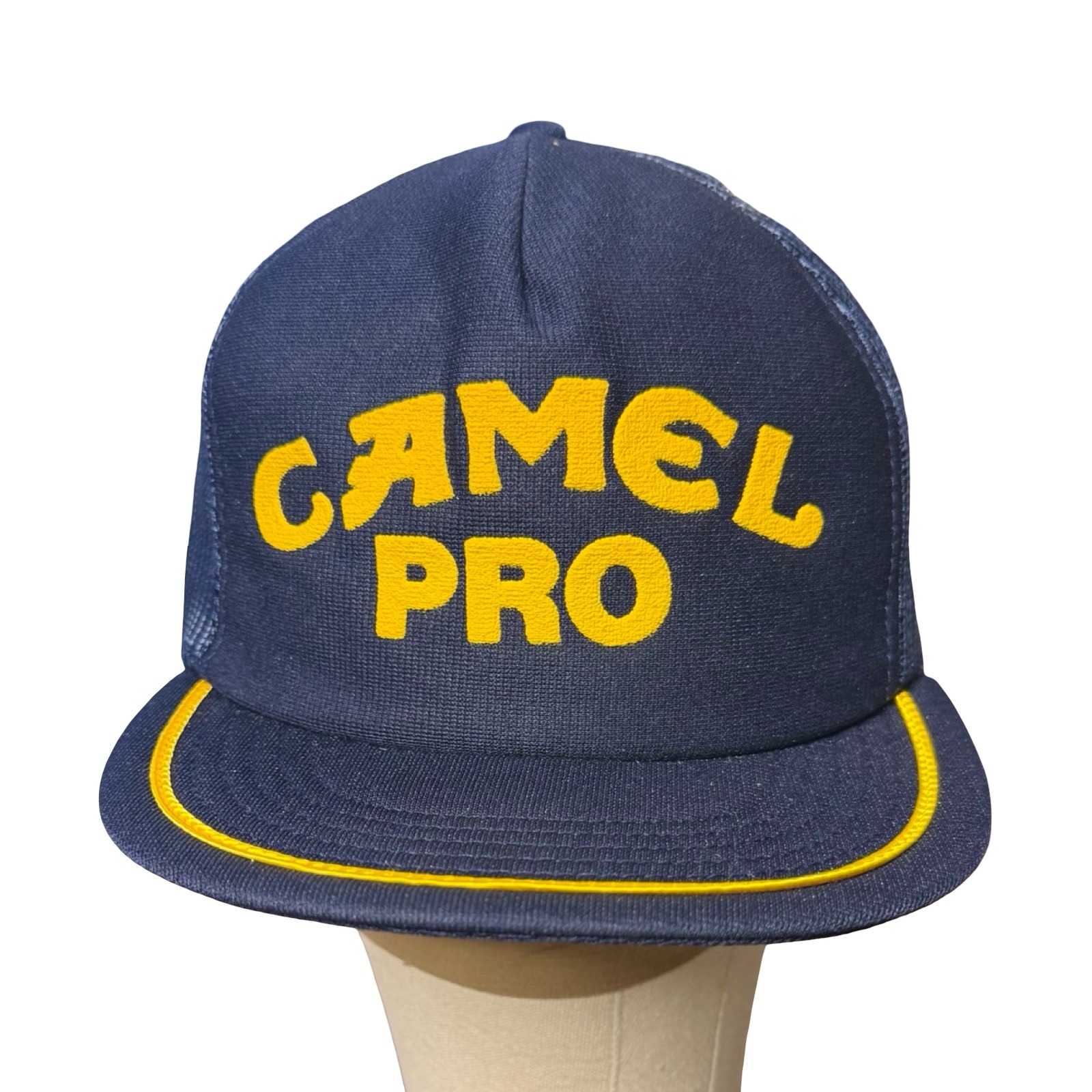 Vintage Camel Pro Trucker Hat Navy Blue Yellow Adjustable Snapback Cap