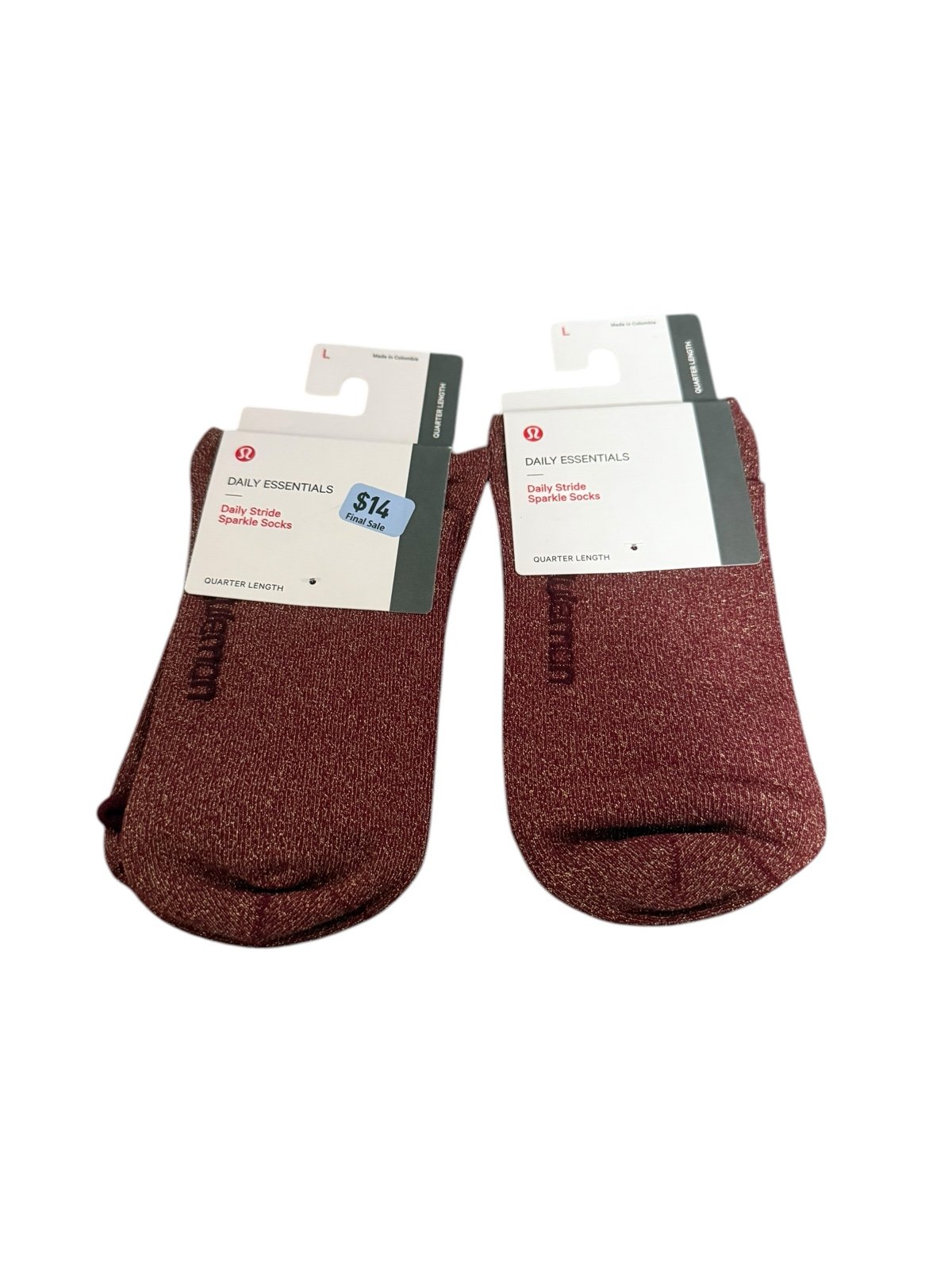Lululemon Daily Stride Sparkle Quarter Socks Women’s Large DELX/GOLD Two Pairs