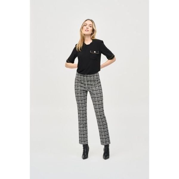 NWT Joseph Ribkoff Jacquard Plaid Straight Pull-On Pants Style 243130 Size 10