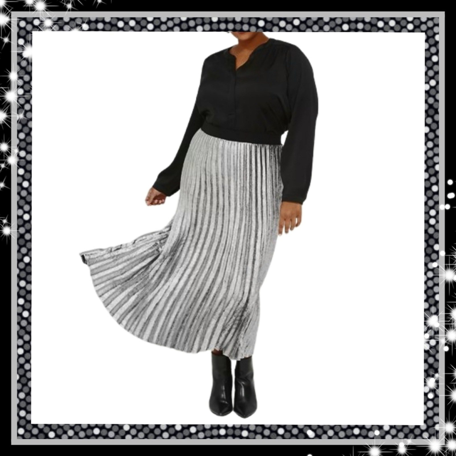 LANE BRYANT ☆ GUNMETAL SILVER ☆ METALLIC SATIN ☆ PLEATED SKIRT ☆ 4x ☆ NWT