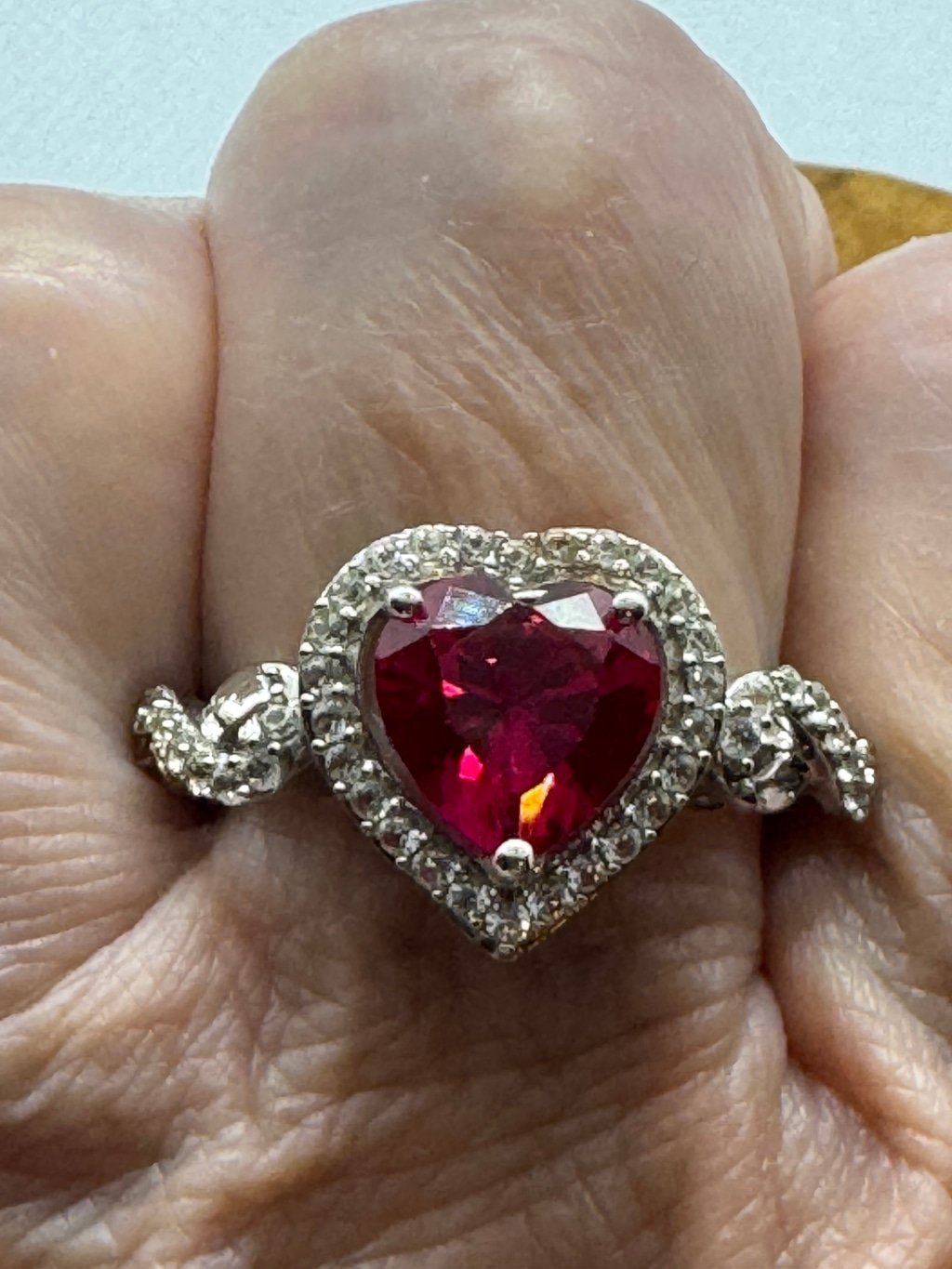 Sterling Silver created Ruby and sapphire size 7 ring heart shape