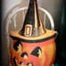 BIG Vintage Halloween smiling Jack O lantern in witch party hat pillow old world