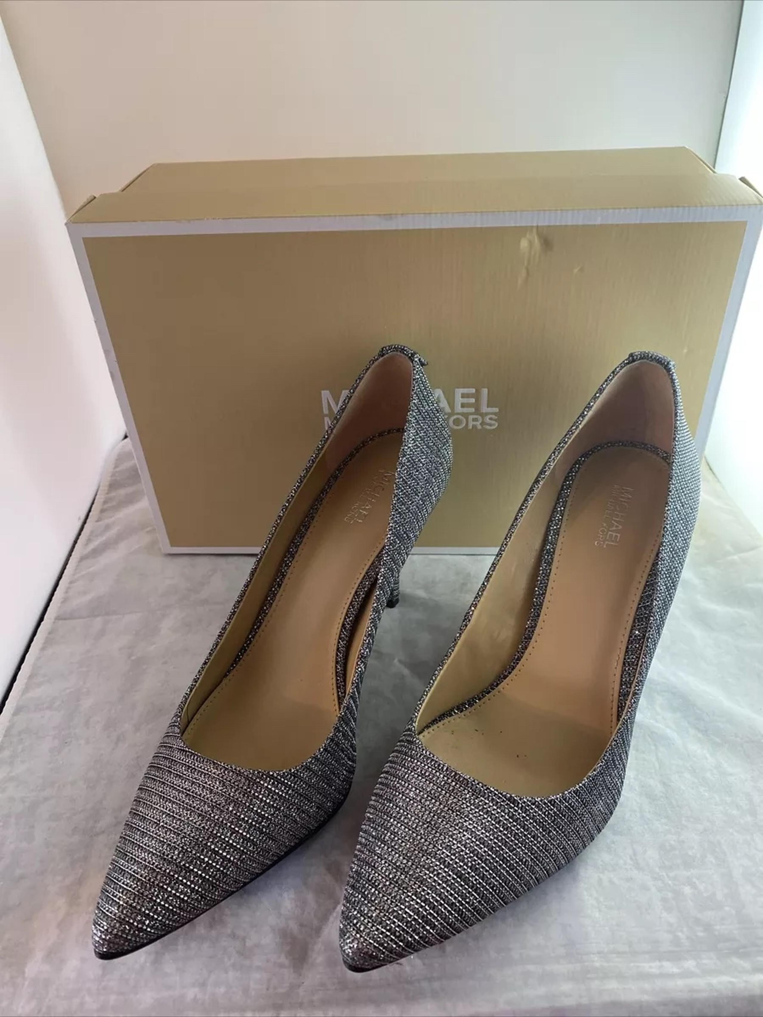MK lana pump silver metal mesh