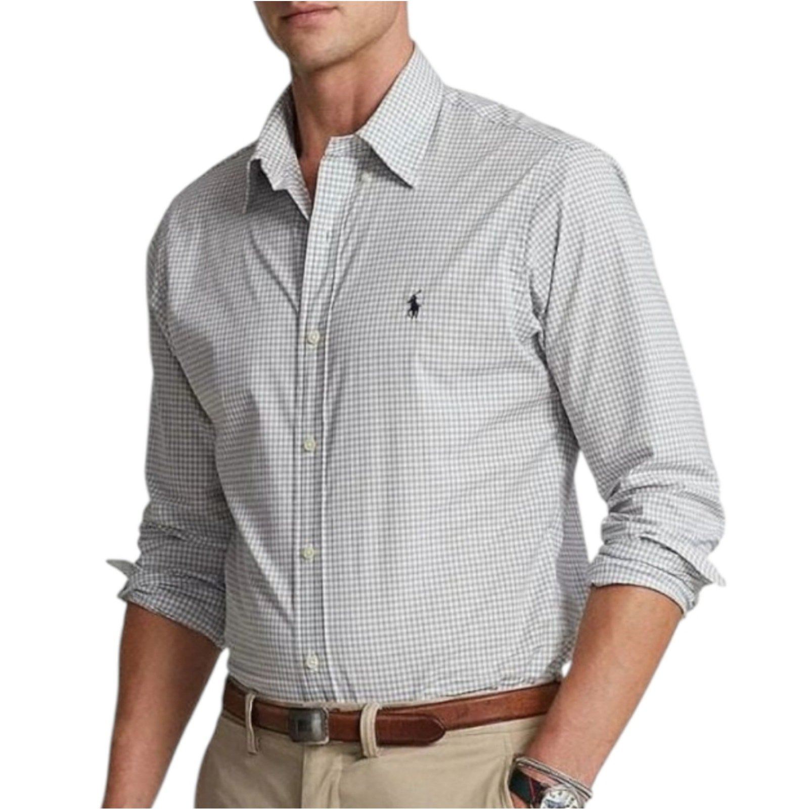 Polo Ralph Lauren GRAY GINGHAM Check Smooth STRETCH Shirt 3XB NAVY Pony NEW