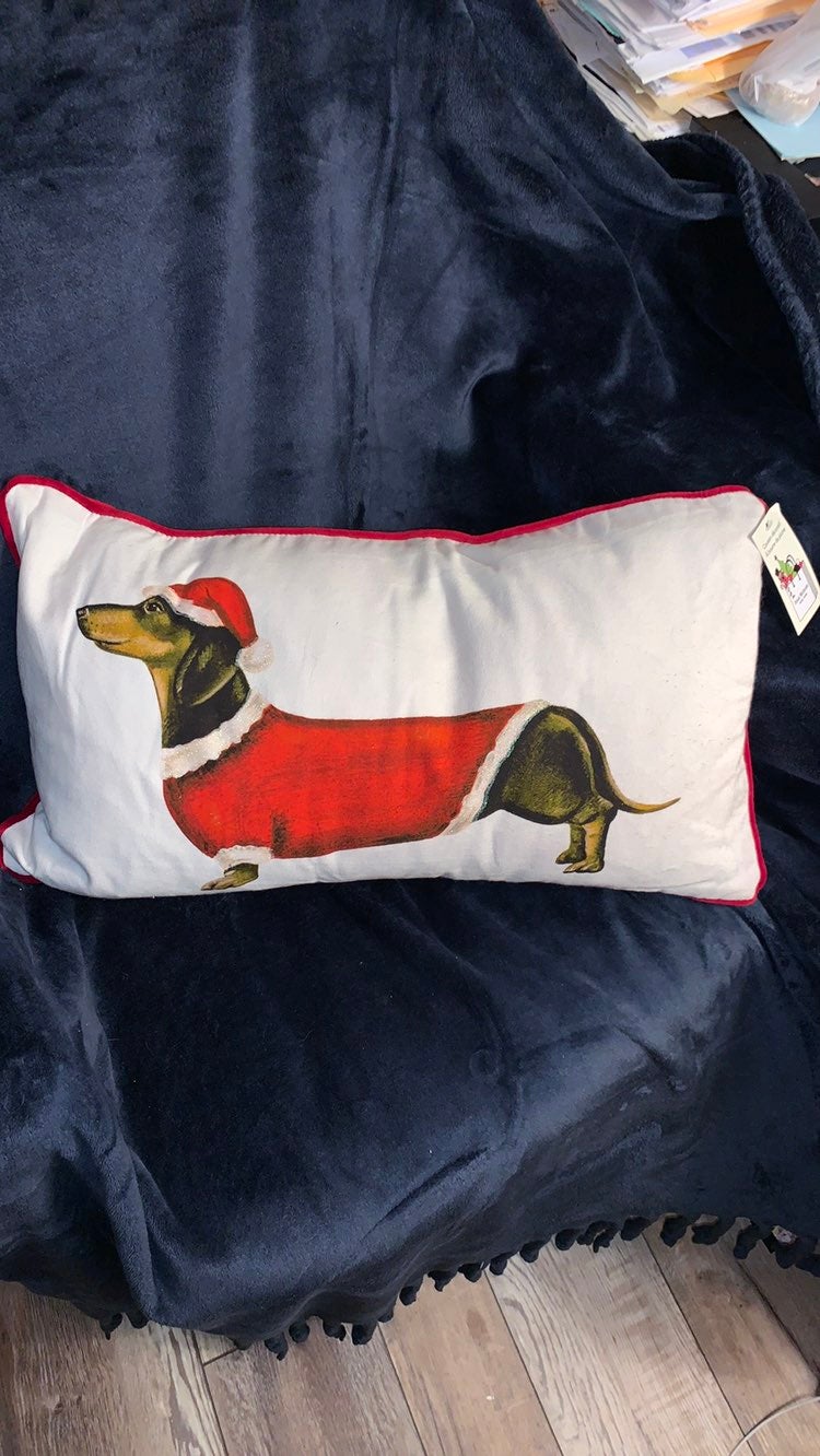 Dachshund Holiday Decorative Pillow Feather Filled - Approx 13x25” NEW w/Tags
