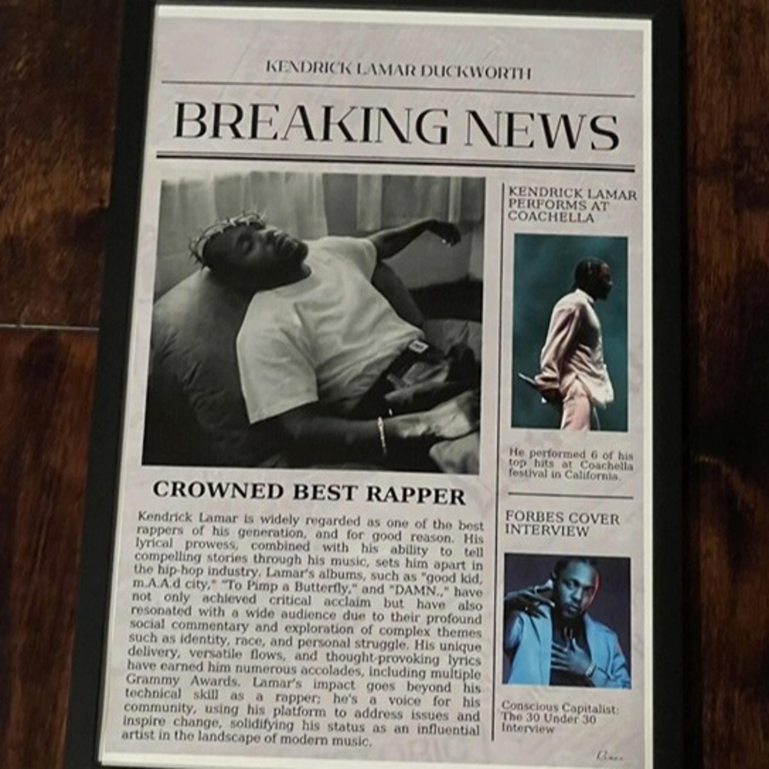 KENDRICK LAMAR FRAMED POSTER 11x17 GREATEST RAPPER POSTER