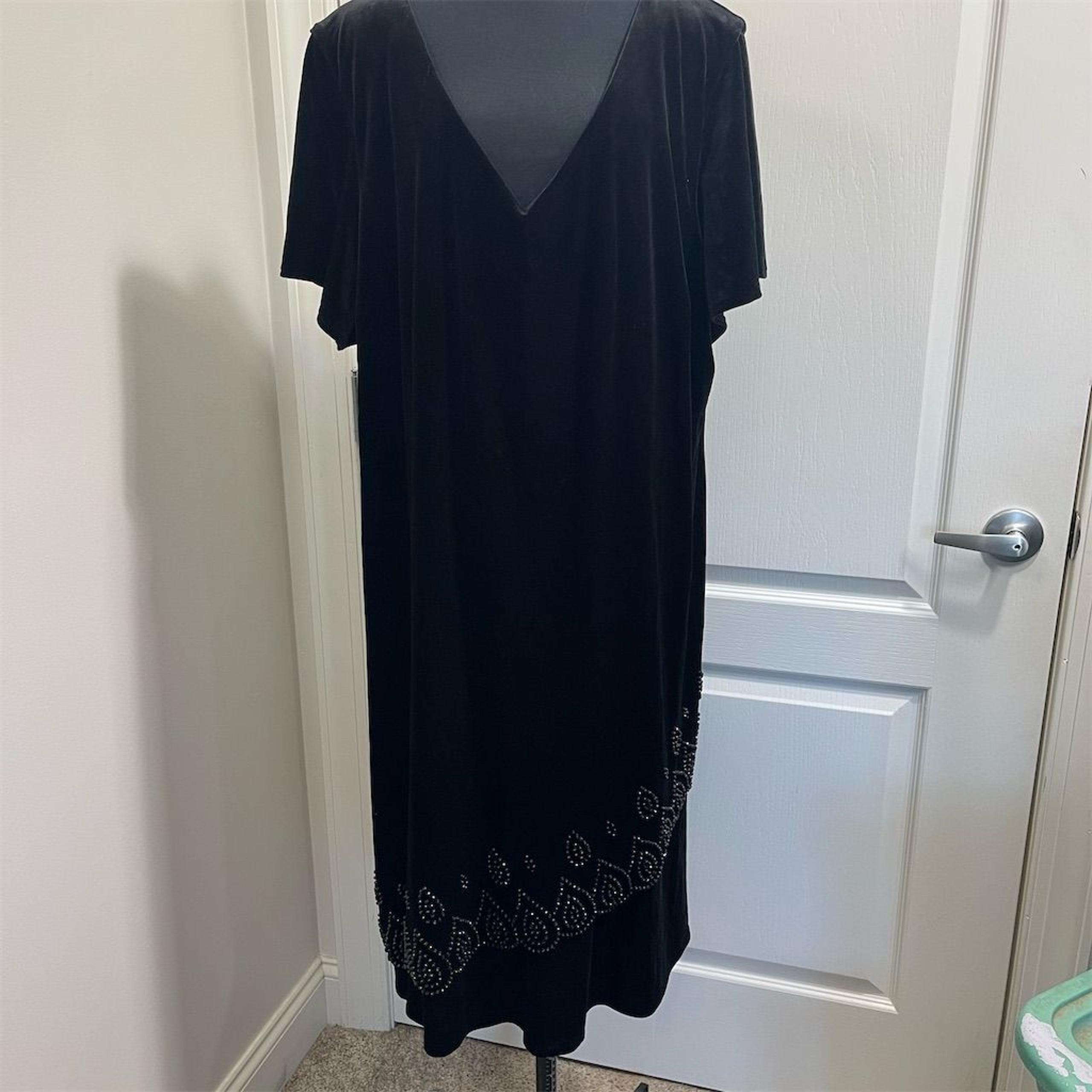 SL Fashions Plus Size 22 Black Velvet Beaded Shift Dress Formal