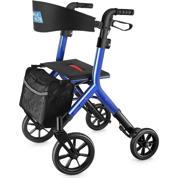 WALK MATE Rollator Walker for Seniors 10 Inch Wheels Wire Hidden Adjustable Seat