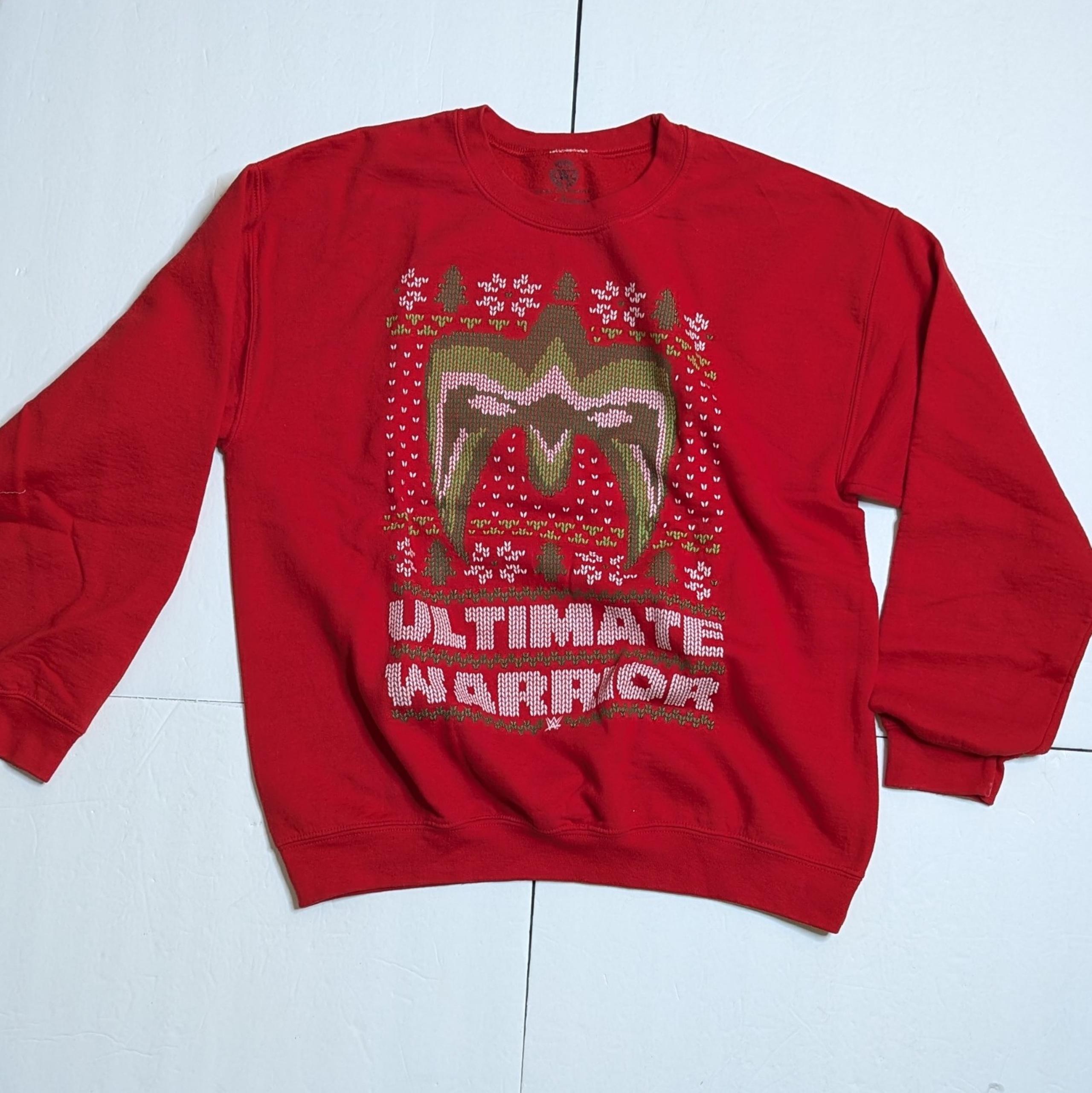 Ultimate Warrior Christmas Sweatshirt. Men's L. Used. 2015. WWE, WCW, WWF
