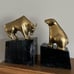 Vintage Heavy Marble and Solid Brass Bull and Bear Bookends