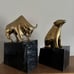 Vintage Heavy Marble and Solid Brass Bull and Bear Bookends