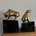 Vintage Heavy Marble and Solid Brass Bull and Bear Bookends