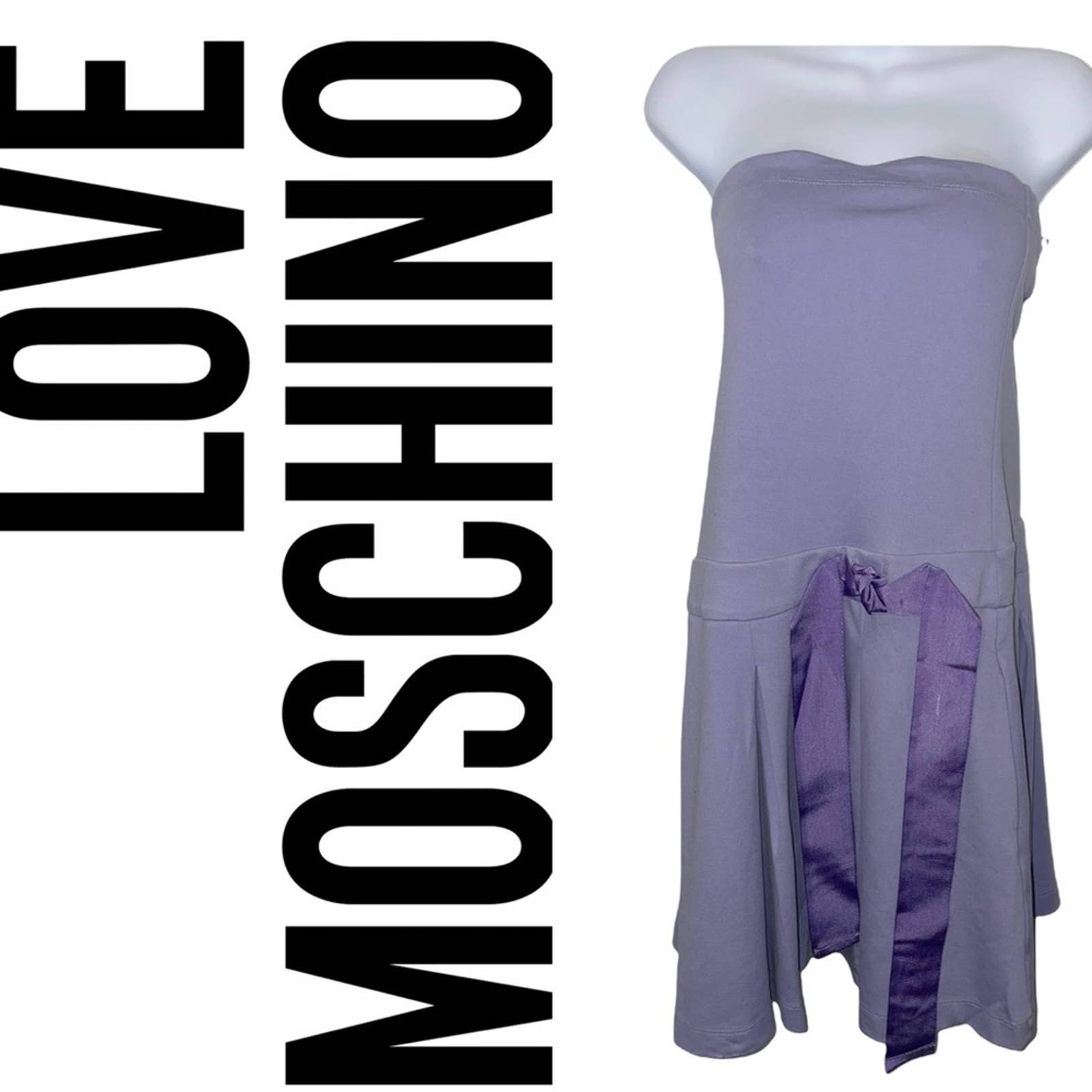 NWT LOVE MOSCHINO Strapless Mini Dress Ribbon Lavender Size 10