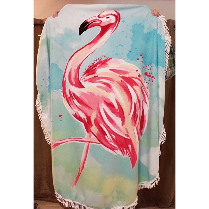 Cotton Valley Flamingo Print Oversized Fancy Beach Towel 50x50 The Home Store