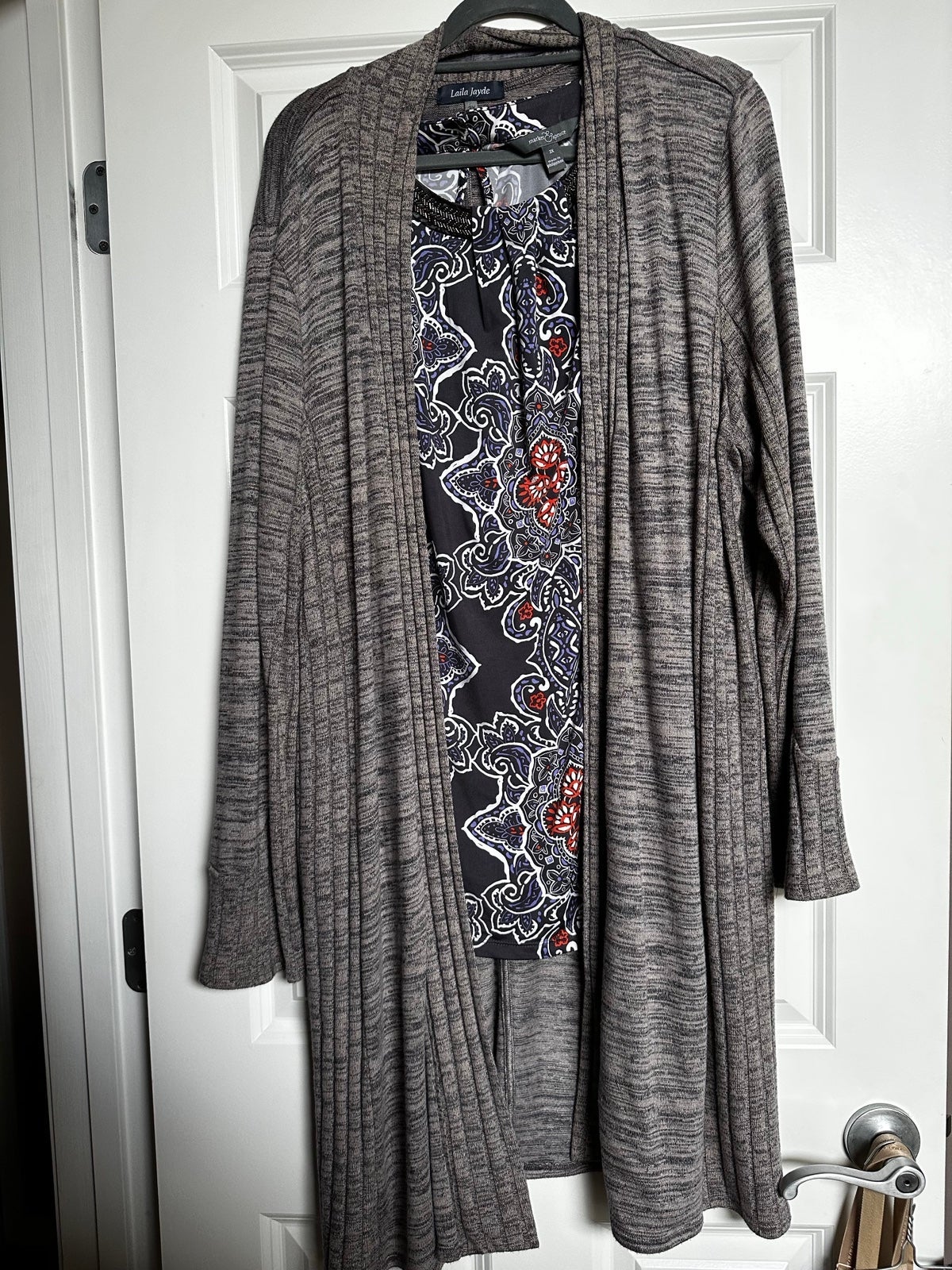 Womens trendy boutique long heathered sweater & shell