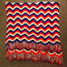 vtg 1970s knitted afghan blanket red white blue TWIN BED SIZE w fringe chevron
