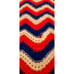 vtg 1970s knitted afghan blanket red white blue TWIN BED SIZE w fringe chevron