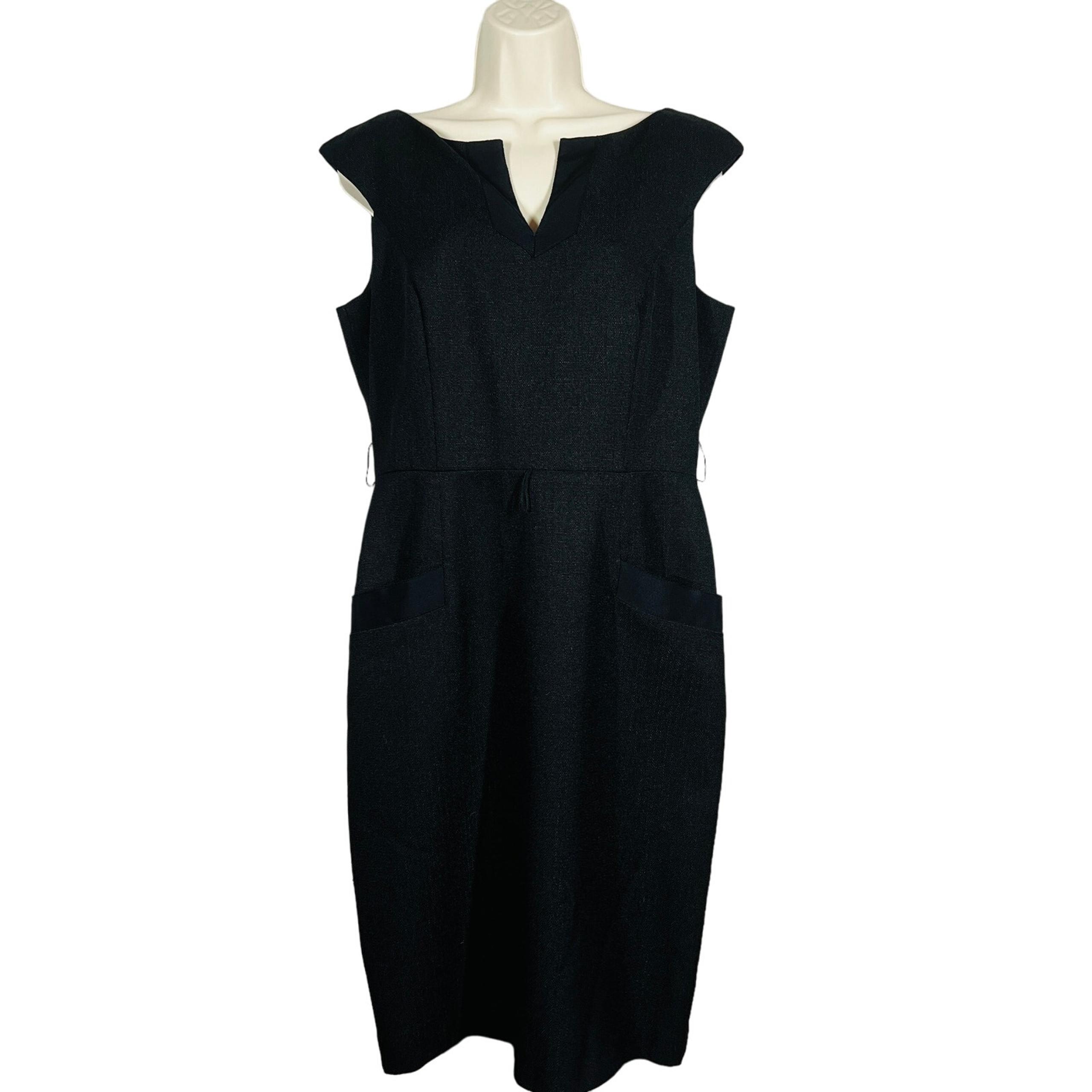 David Meister Sleeveless Sheath Dress Cocktail Black Basic V Neck Pockets - 8