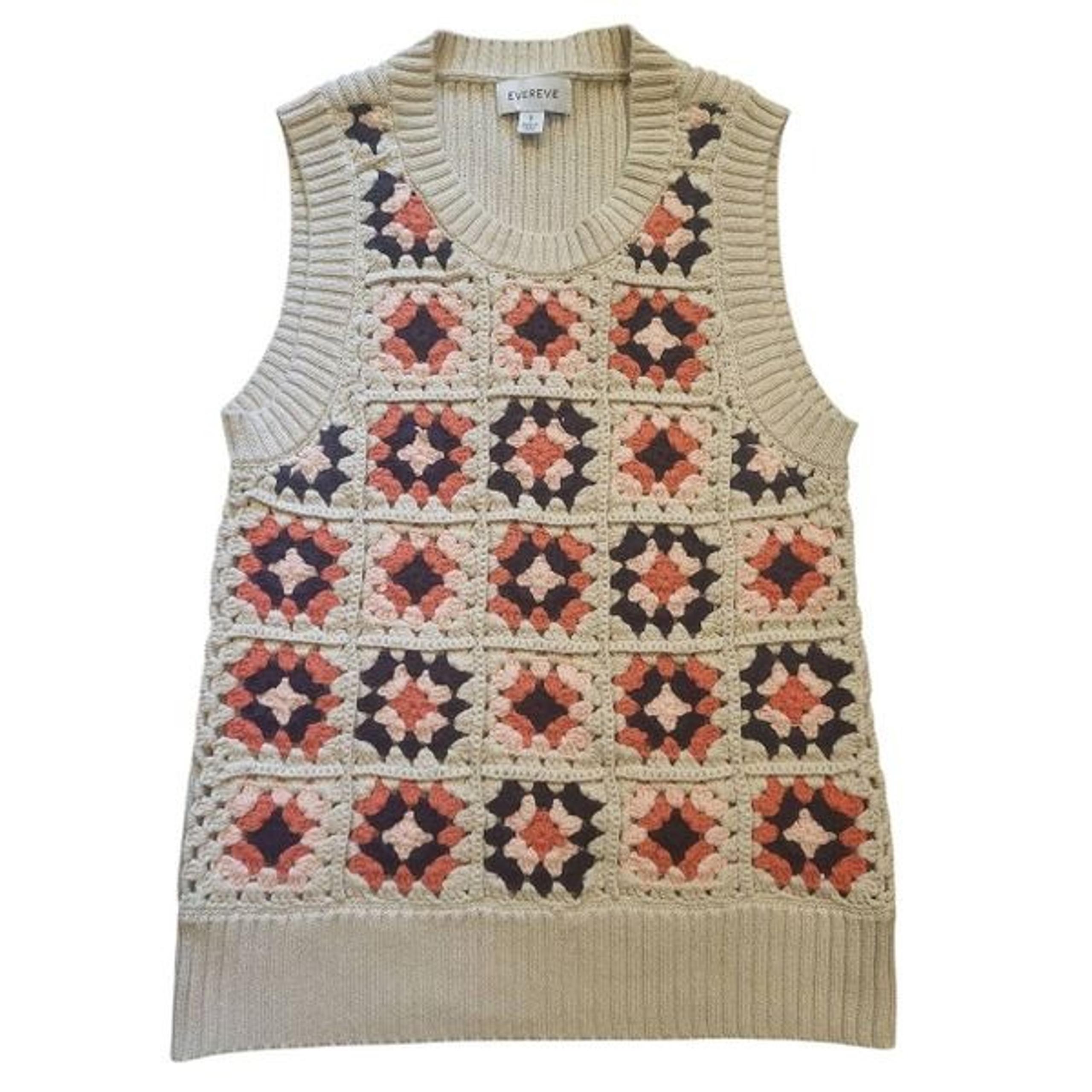 Evereve Top Women's Small Multicolor Crochet Granny Square Sweater Vest