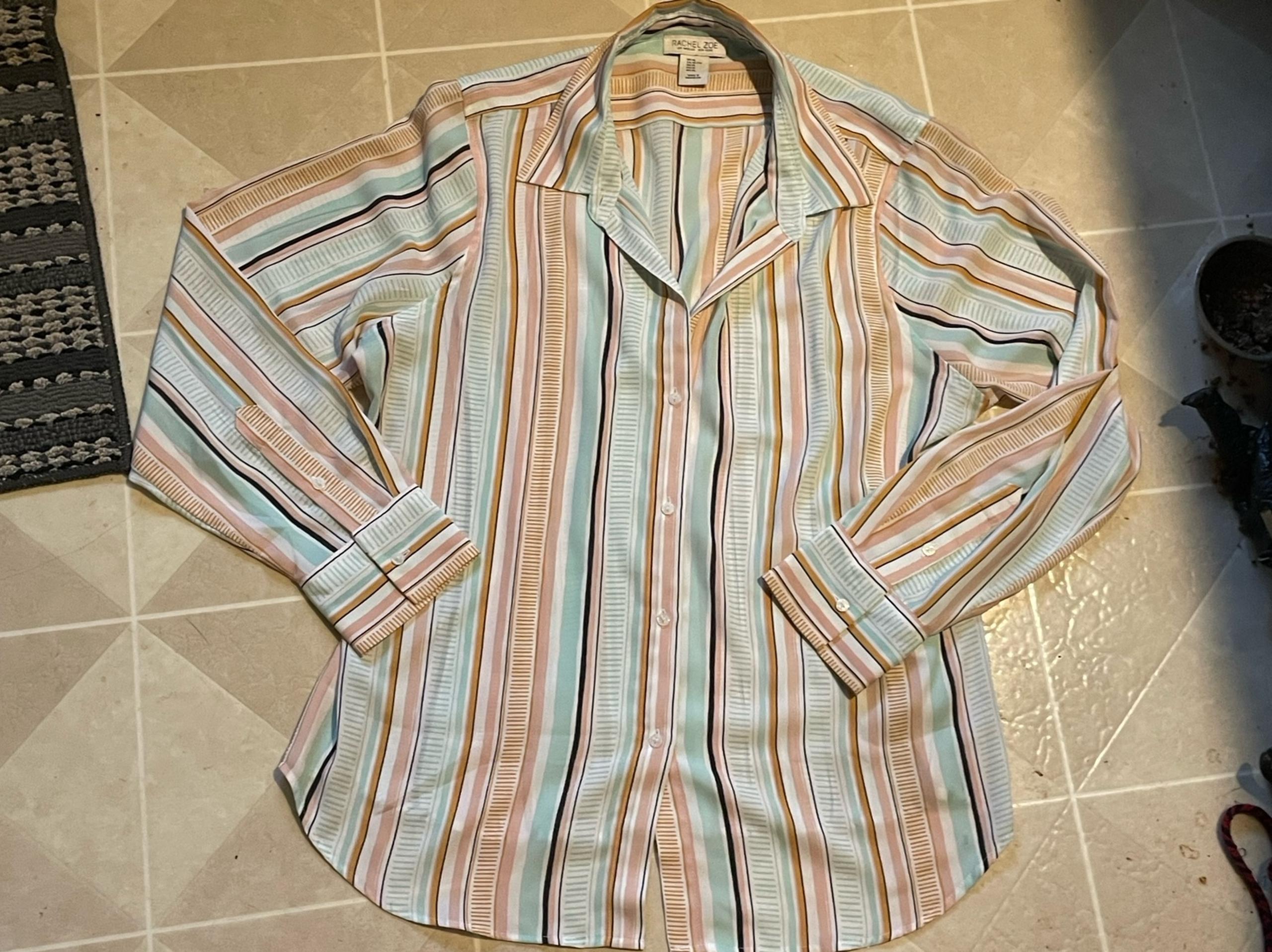 Rachel Zoe woman’s sz XL button front long sleeve polyester striped blouse.
