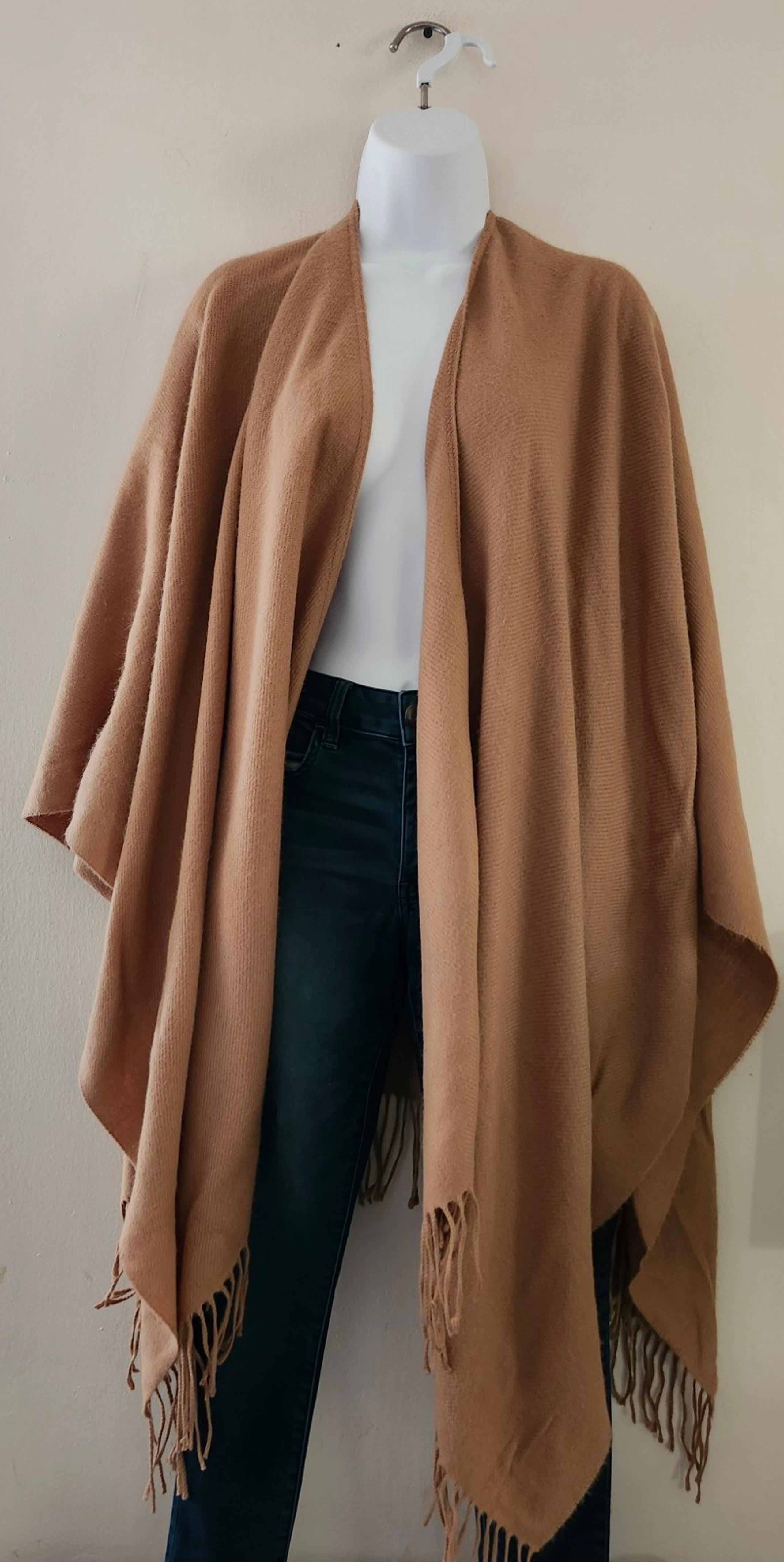 Charter Club Women's Fringe Trimmed Poncho Color:Tan