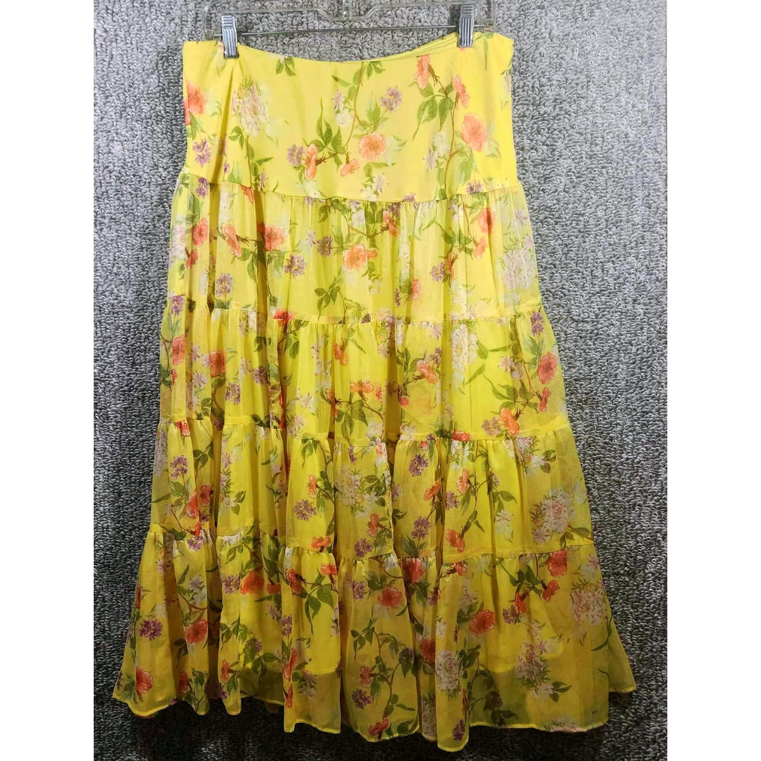 Lauren Ralph Lauren - Floral Tiered Maxi Skirt Yellow - Womens Petite Large