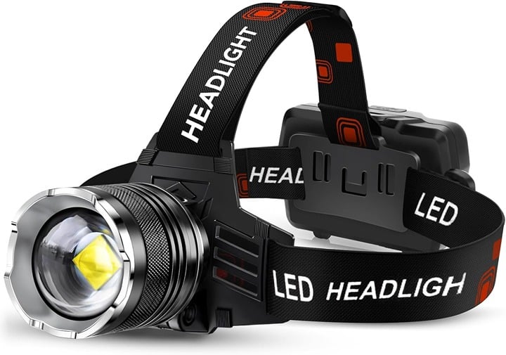LED Rechargeable Headlamp 6000 Lumens with Zoomable,12 Modes,IPX7,125°Adjustable