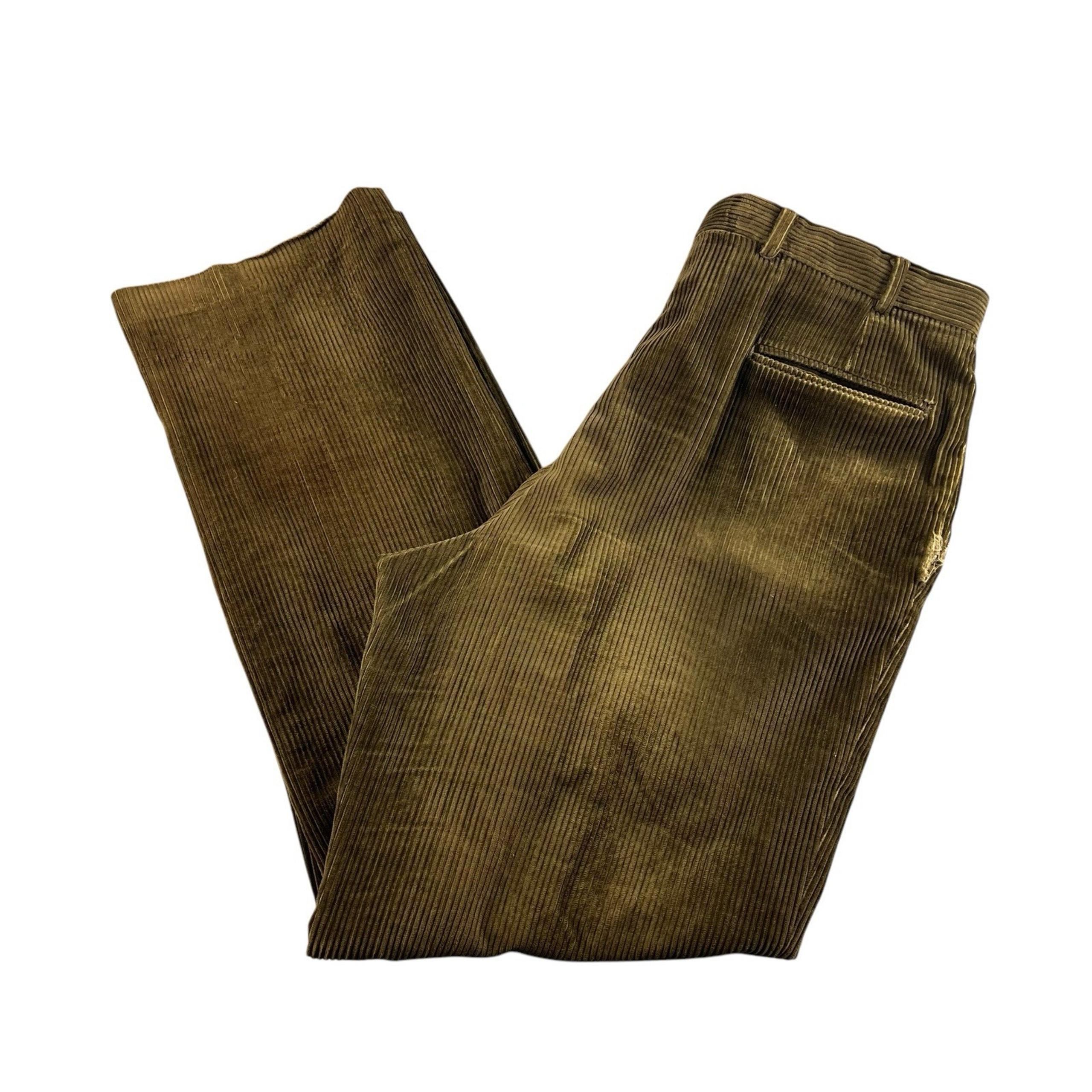 Vintage Berle Pants Men's 36x32 Brown Wide Wale Corduroy Pleated Grunge *FLAW