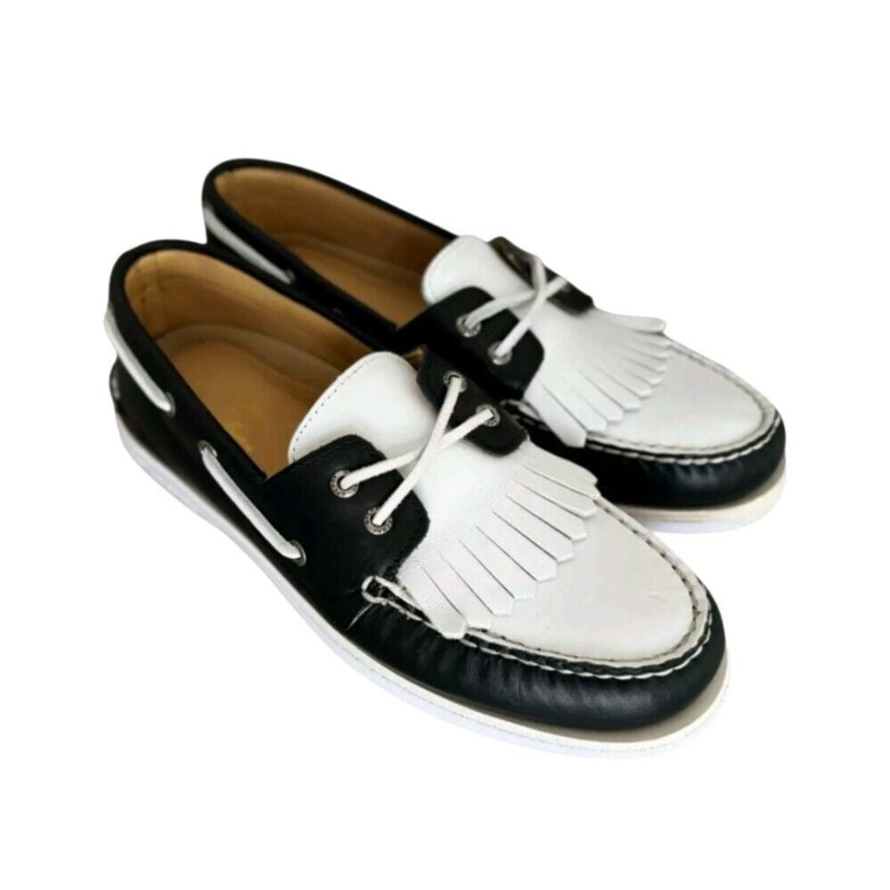 Sperry Top Spider X Brooks Brother Kiltie Boat Shoes Mens Sz 11 Black White
