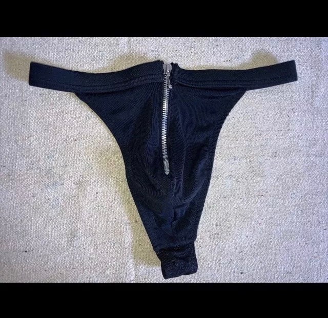 Vintage Zipper Thong Tight Black Shiny Second Skin Satin Sexy Men's Size M