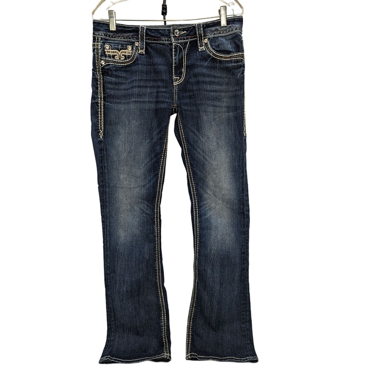 Rock Revival Womens Embellished Ena Boot Cut Low Rise Blue Jeans 31X32