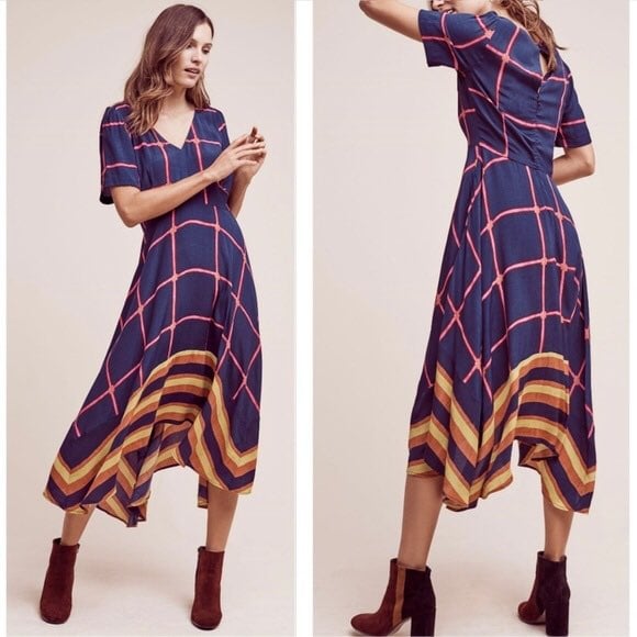 Anthropologie HD In Paris Windowpane Print Dress 0