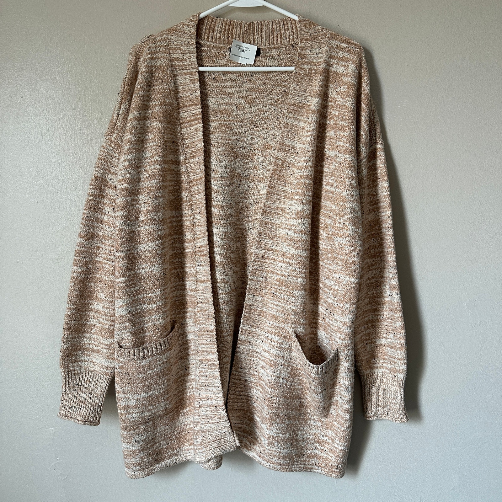 Frye Cardigan Sweater Womens LARGE Donegal Open Front Boho Pockets Casual Tan