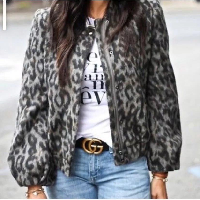 Banana Republic Wool Blend Animal Print Bomber Jacket S