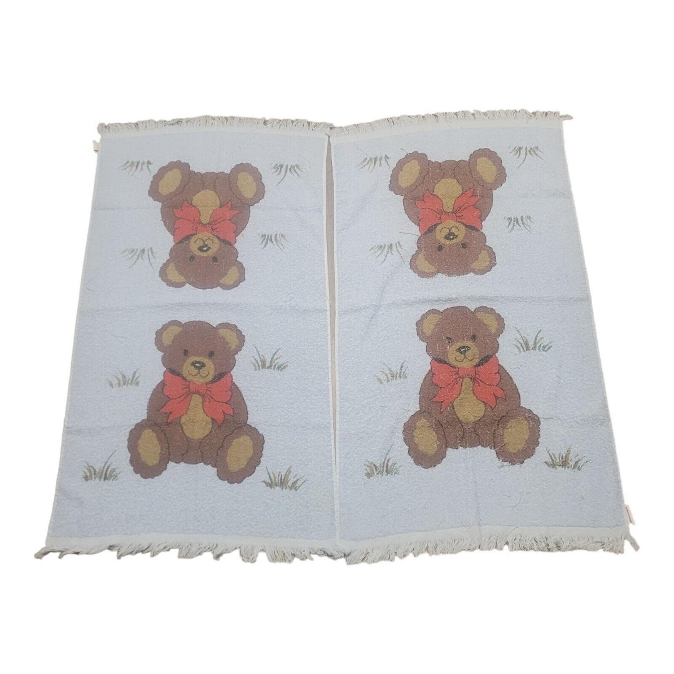 Vintage Cannon Bath Towel Set Of Two Blue With Brown Bear/Red Bows