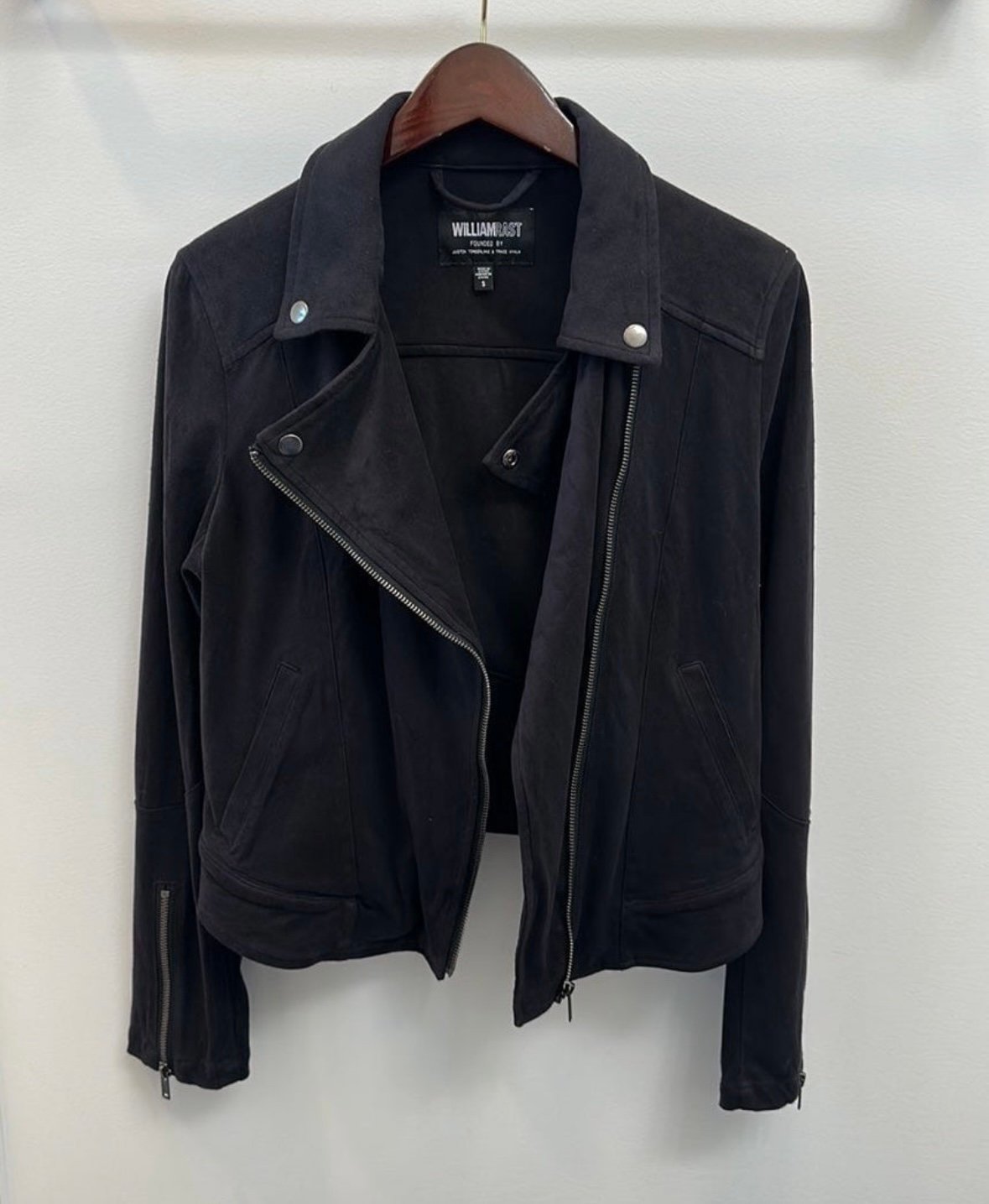 WILLIAMRAST Black Wild Moto Jacket Asymmetrical Zipper Suede Like Size Small