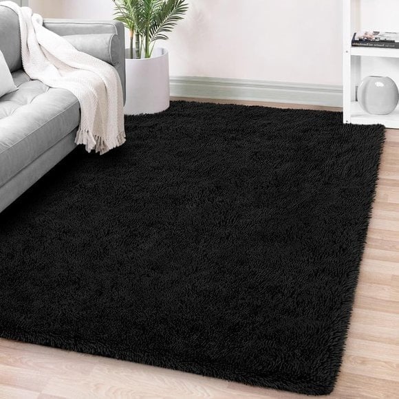 New Black Fluffy Area Rug 4x6 Feet, Soft Shaggy Fuzzy Carpet for Living Room