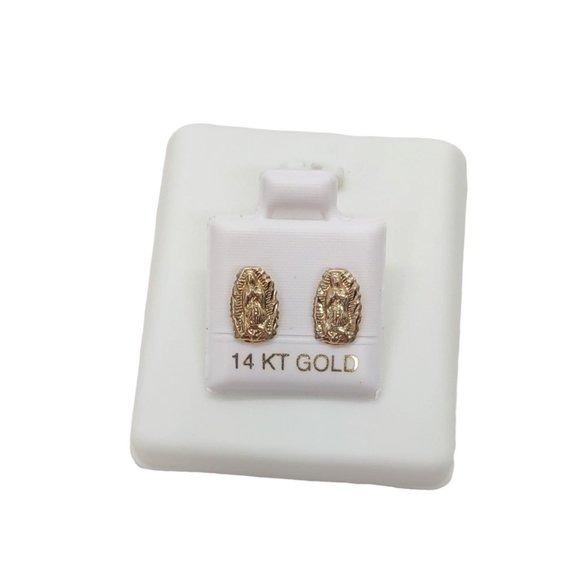 HJ-E03 14 Karat Yellow Gold Lady Guadalupe Screw Back Stud Earrings