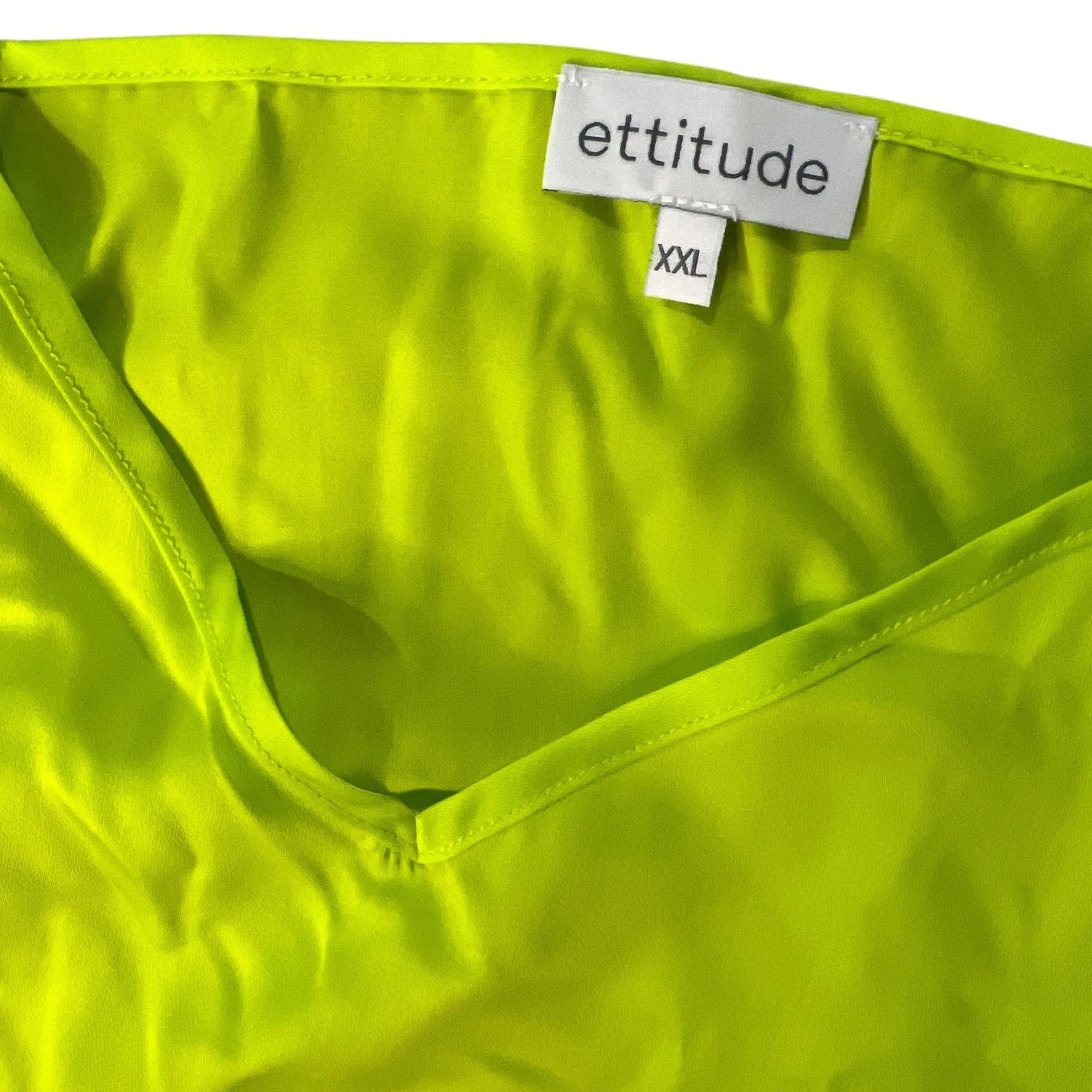 Ettitude Cami Top Sleeveless V Neck Silk Feel Neon Green Tank Top XXL