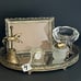 Vtg Set Mirror Tray Cigarette Lighter Ash Tray Clock Picture Frame Brass Bell