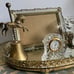 Vtg Set Mirror Tray Cigarette Lighter Ash Tray Clock Picture Frame Brass Bell