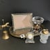 Vtg Set Mirror Tray Cigarette Lighter Ash Tray Clock Picture Frame Brass Bell