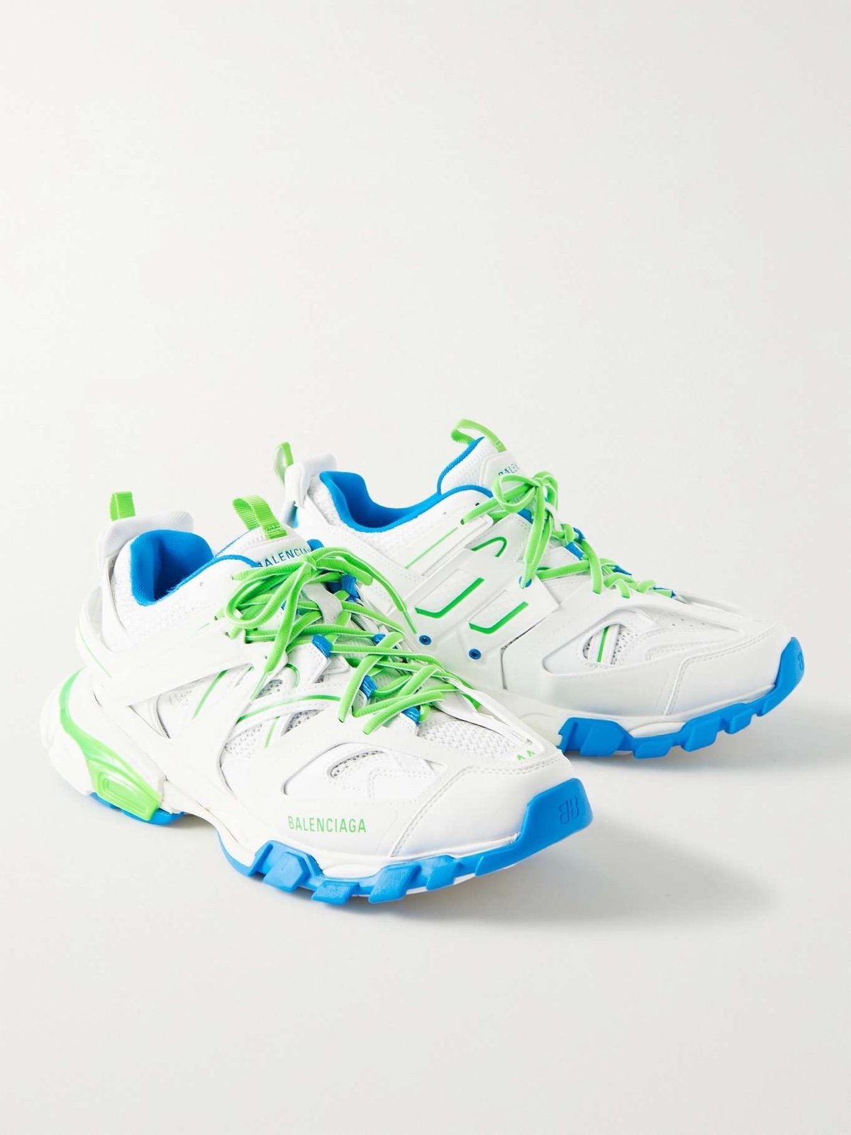 Balenciaga Track Trainer Low Top Sneakers White Blue Lime Green US 8-9
