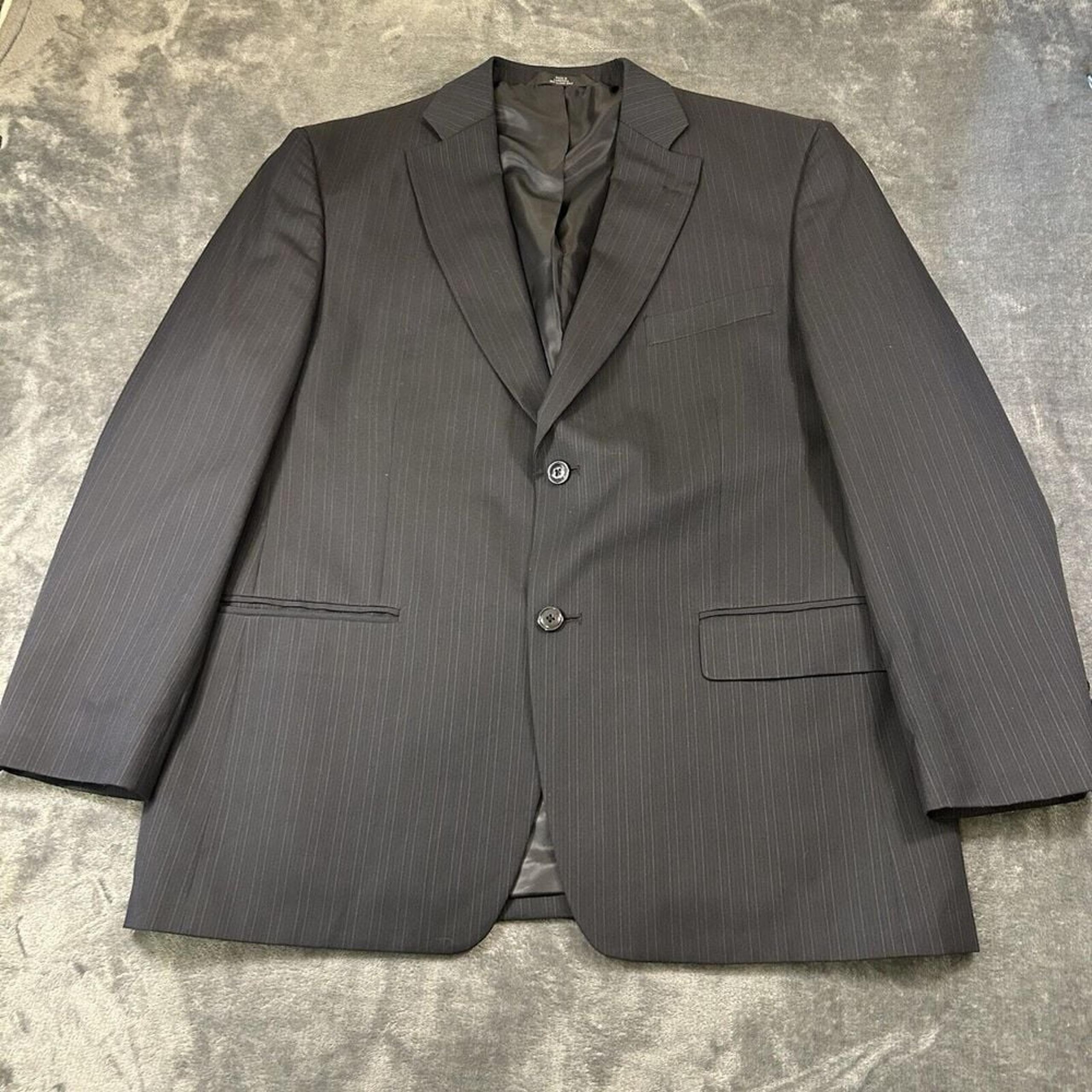 Haggar Blazer Jacket Mens 44 R Dark Navy Striped Coat Preppy Polyester Viscose