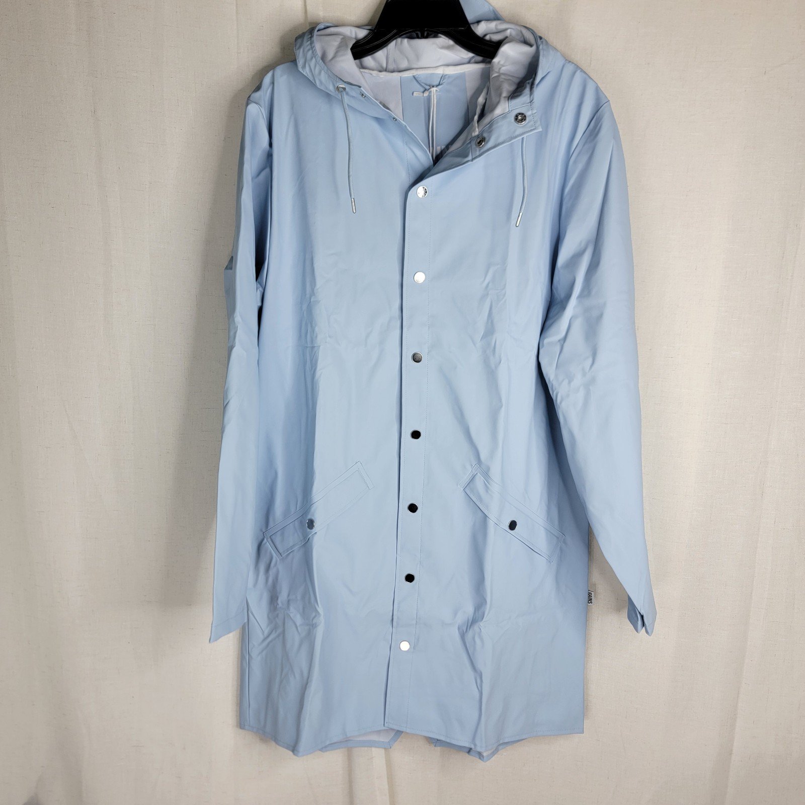 Rains Unisex size Large Sky Blue Long Jacket 12020 MSRP 125 *No smell*